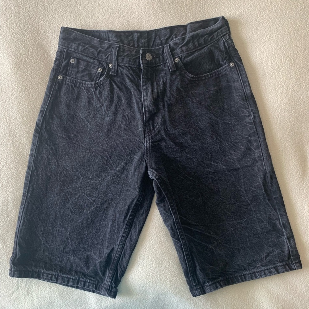 Levi's Black Denim Jean Shorts 5-Pocket Flat Front Button Cotton GirlsCasual